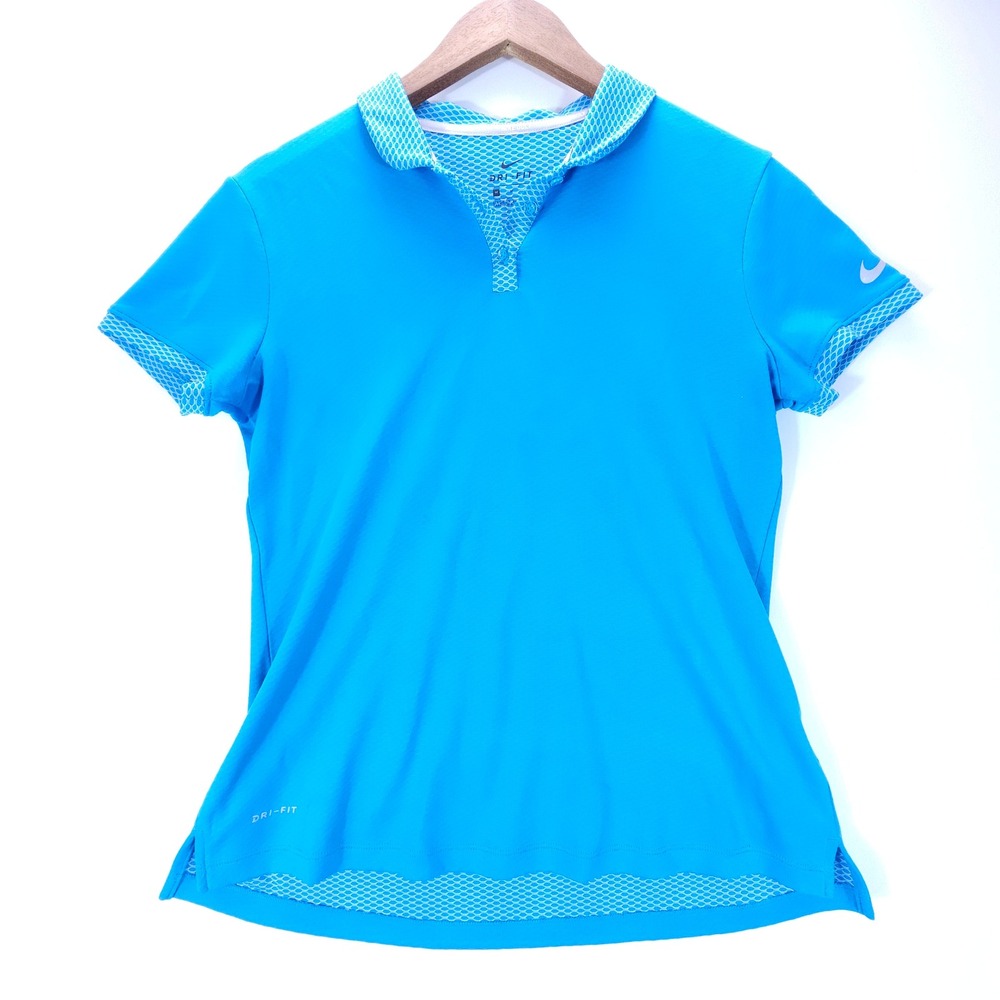 Nike Golf Polo Women Medium Blue Dri-FIT Athletic Honeycomb Mesh Minimalist